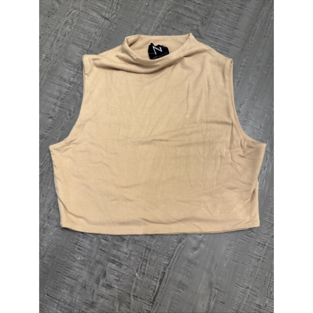 Naked Wardrobe Tan Mock Neck Crop Sleeveless Top Size Large almond New $54‎
